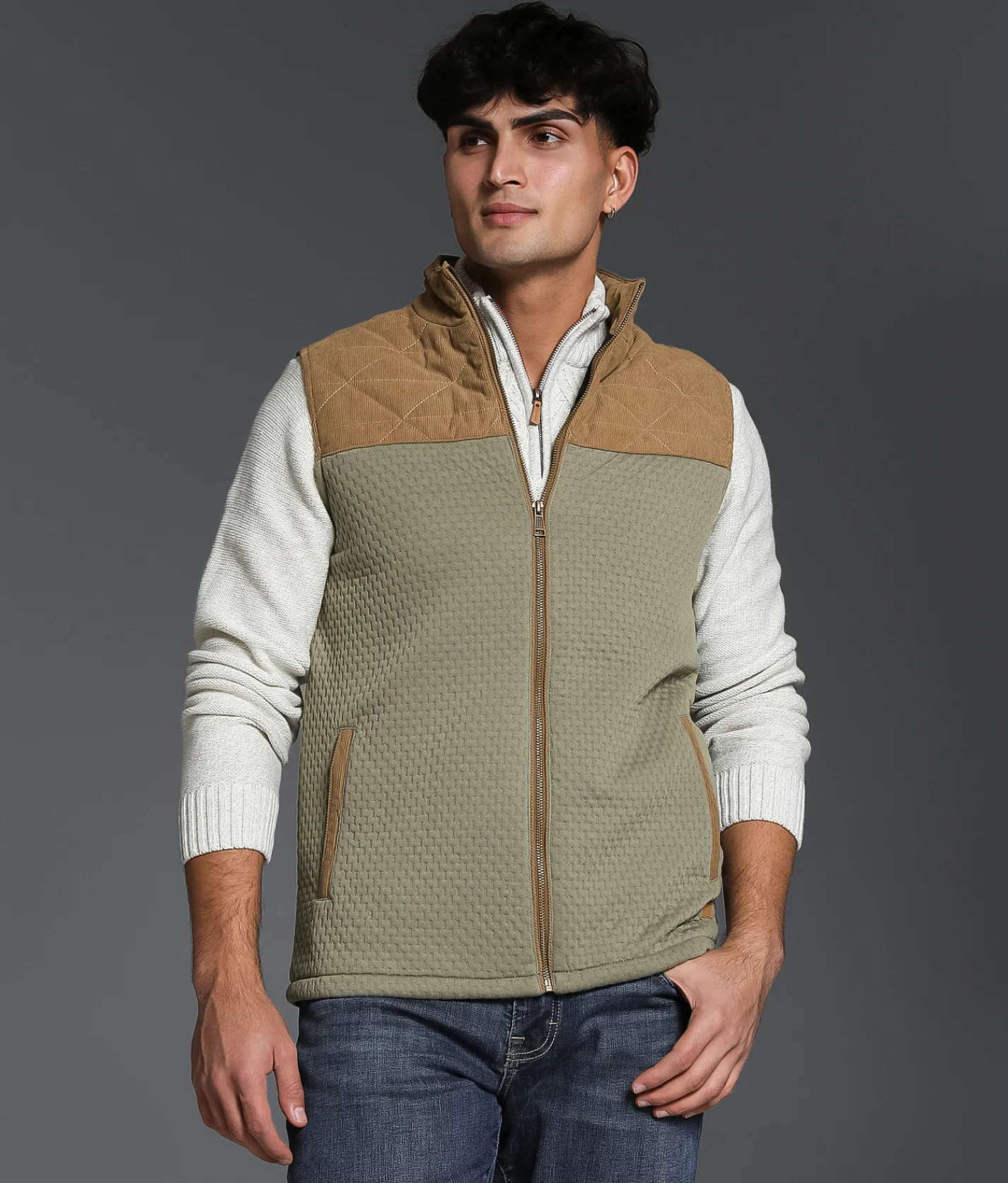Outpost Makers Corduroy Color Block Vest Olive Tan Online