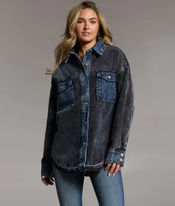 BKE Corduroy Denim Shacket Navy Clearance