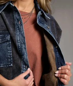 BKE Corduroy Denim Shacket Navy Clearance