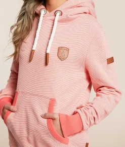 Tops | Wanakome Corrie Microstripe Hooded Sweatshirt Coral Pink
