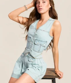 Tops | Wrangler® Country Estate Cropped Vest Pale Denim