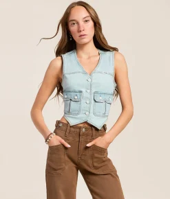 Tops | Wrangler® Country Estate Cropped Vest Pale Denim