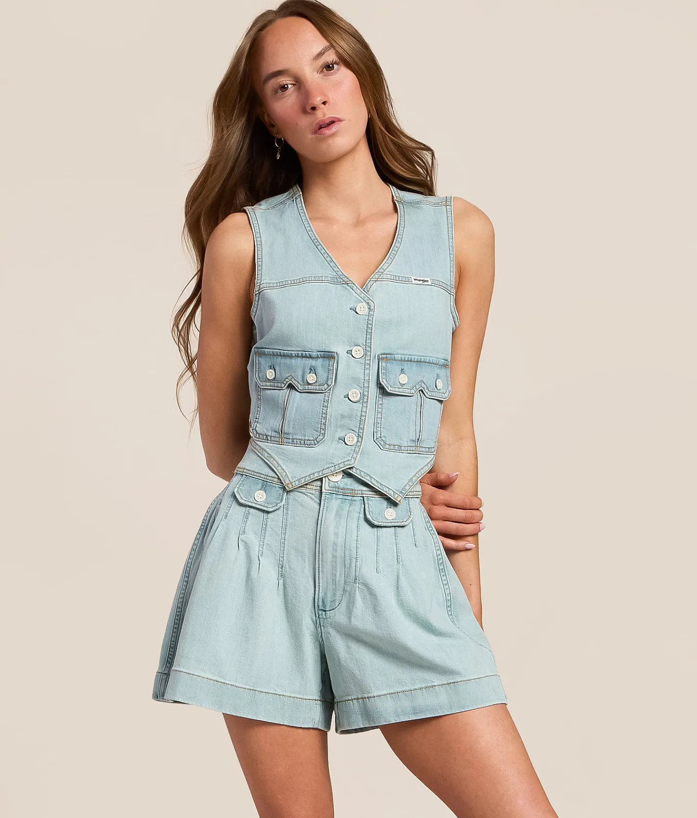 Tops | Wrangler® Country Estate Cropped Vest Pale Denim