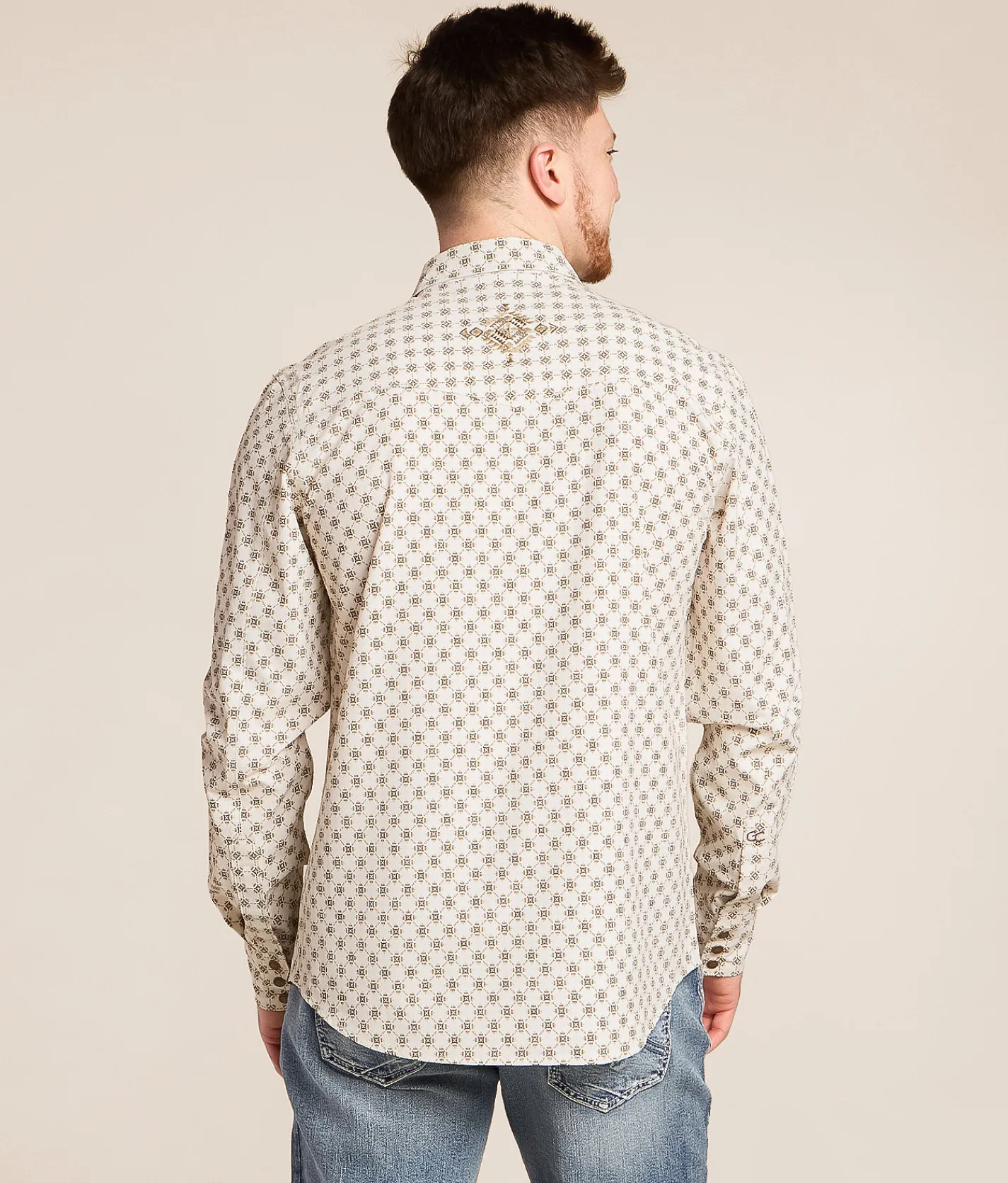 Tops | Gentry County Cowboy Athletic Performance Stretch Shirt Cream Brown