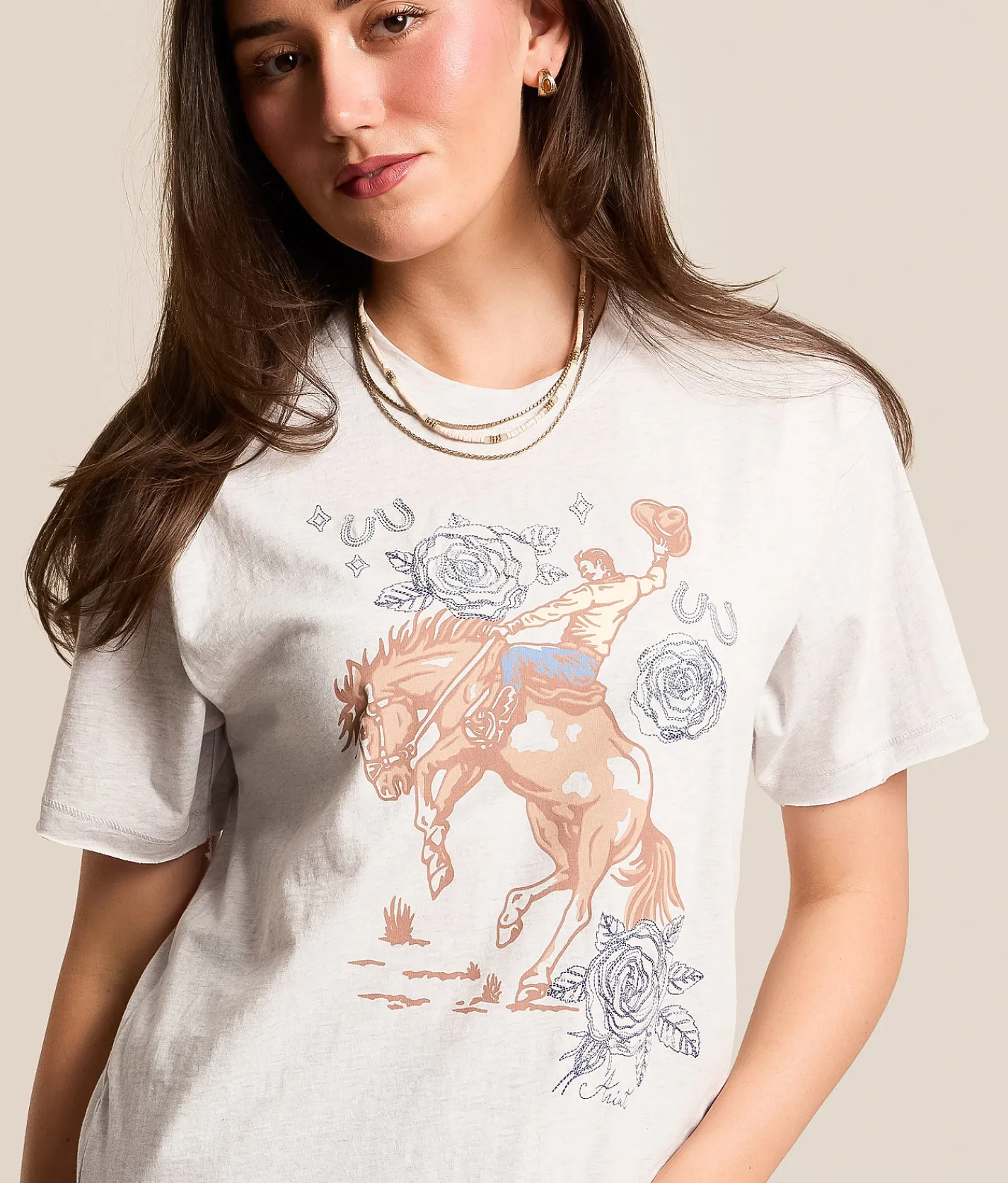 Tops | Ariat Cowboy Rose Oversized T-Shirt Steel Heather