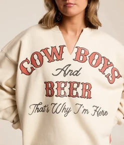 Tops | Goodie Two Sleeves Cowboys & Beer Oversized Pullover Natural