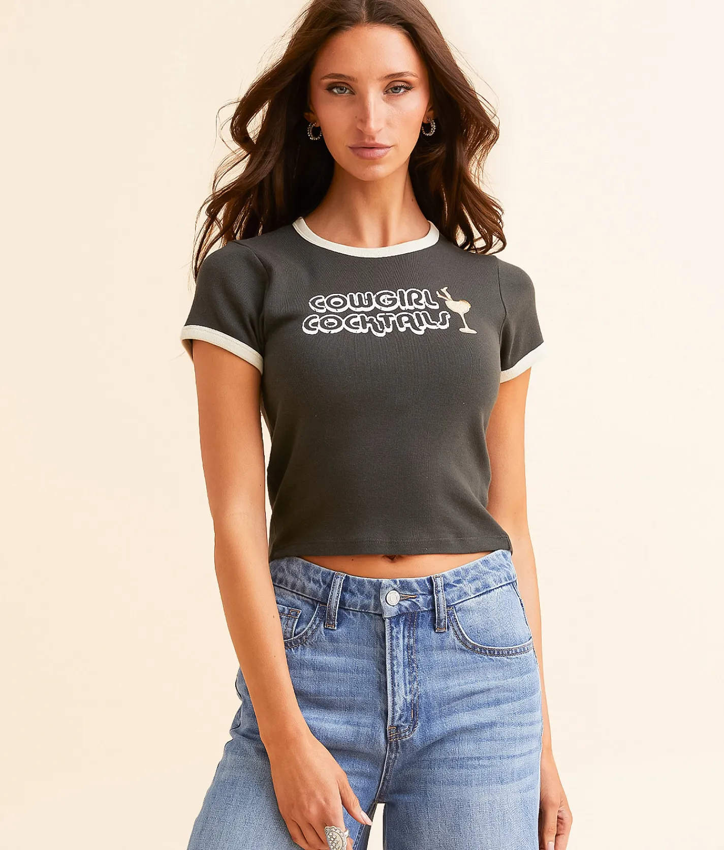 Modish Rebel Cowgirl Cocktails Baby T-Shirt Washed Black