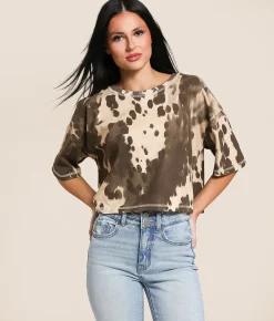 Tops | Gilded Intent Cropped T-Shirt Cow Print