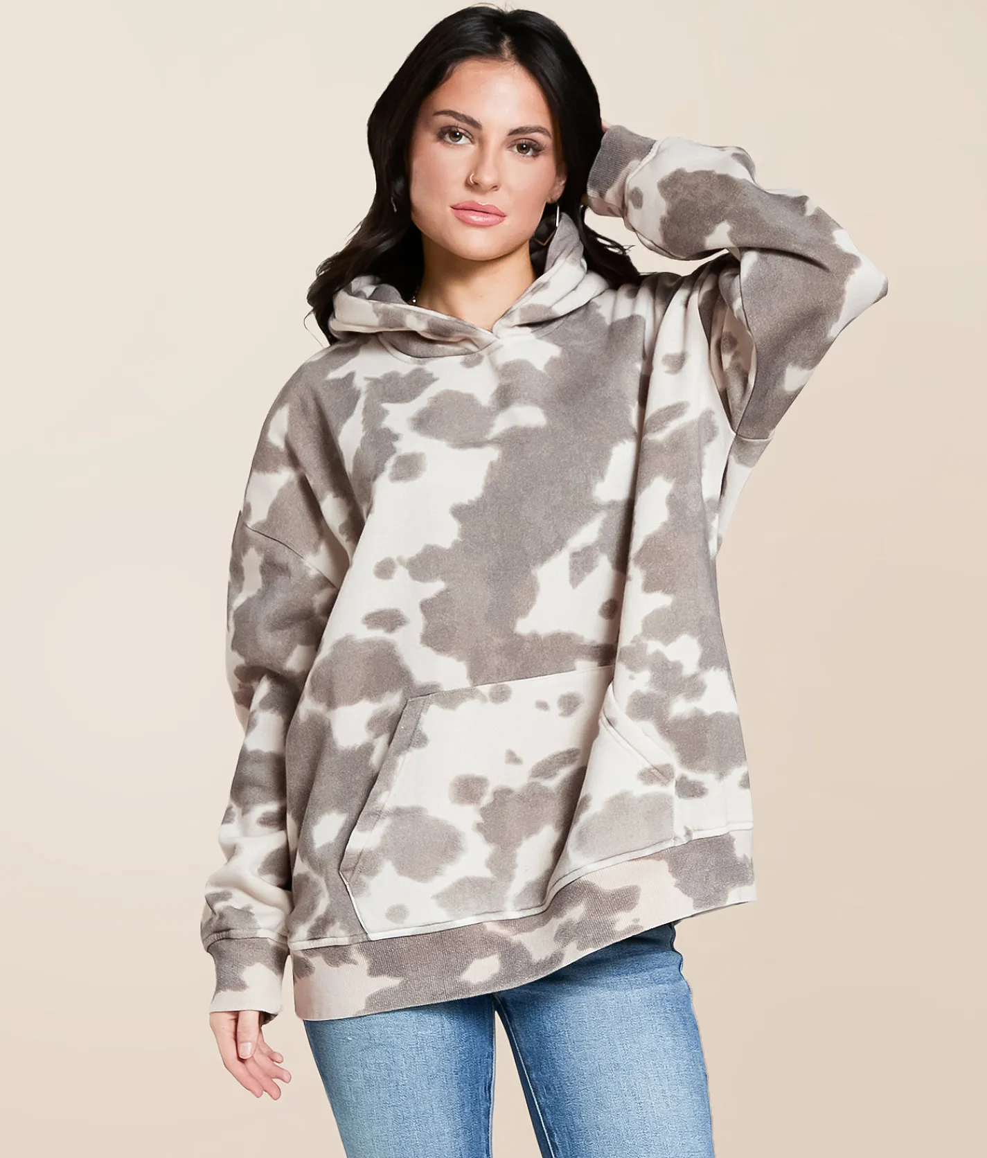 Tops | Gilded Intent Hooded Sweatshirt Cow Print