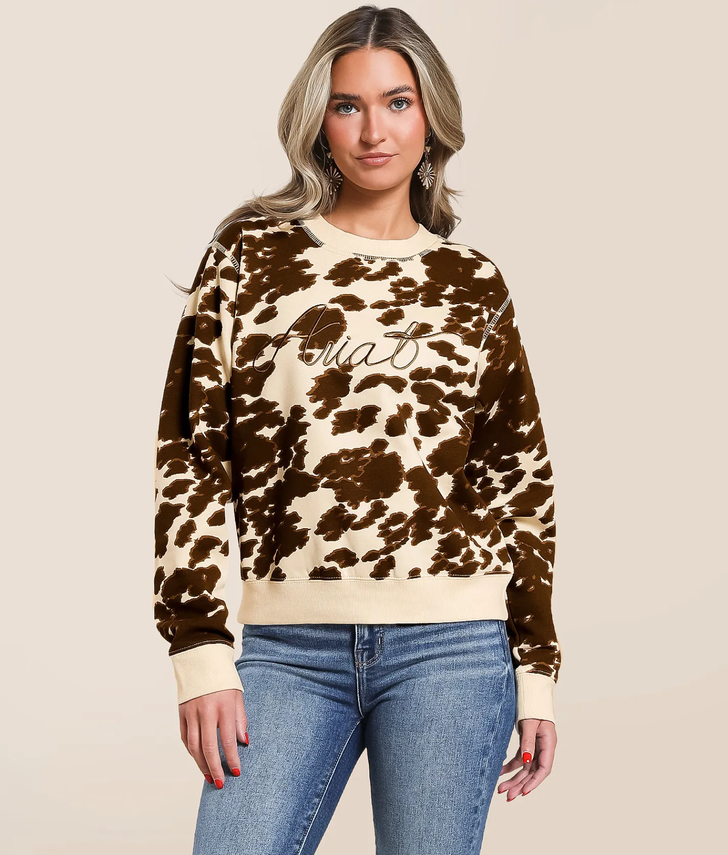 Ariat Cow Print Pullover Mustang Pony Print Best
