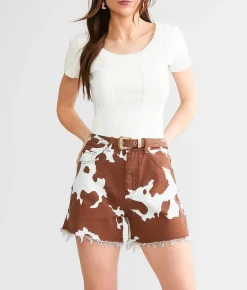 Bottoms|Shorts | Sterling & Stitch Cow Print Short Brown