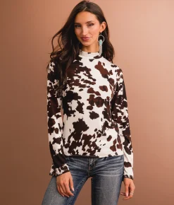 Tops | Sterling & Stitch Cow Print Top Brown Ivory