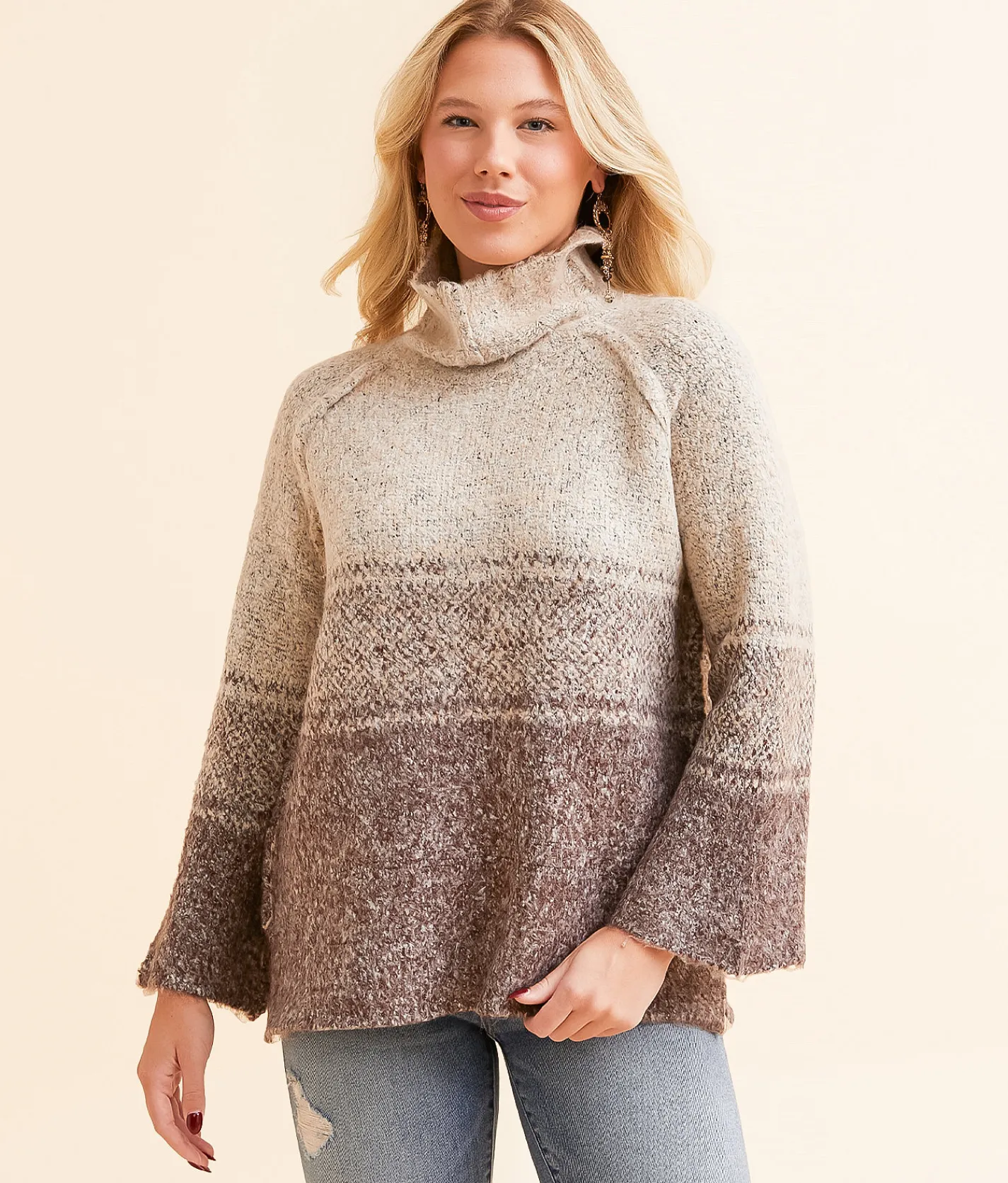 By Together Cozy Striped Sweater Mocha Multi New