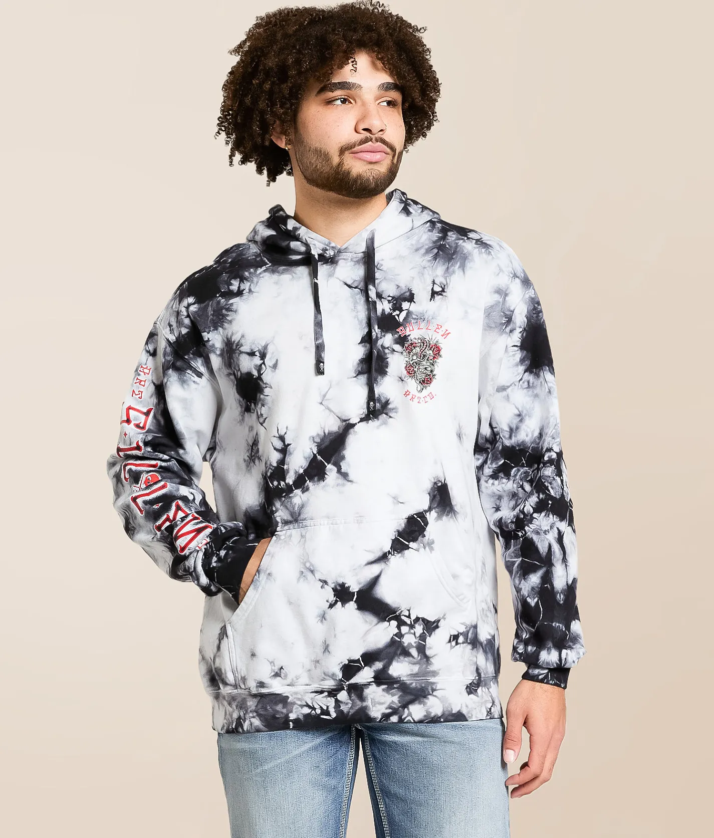 Tops | Sullen Create Destroy Hooded Sweatshirt White Black Crystal Wash