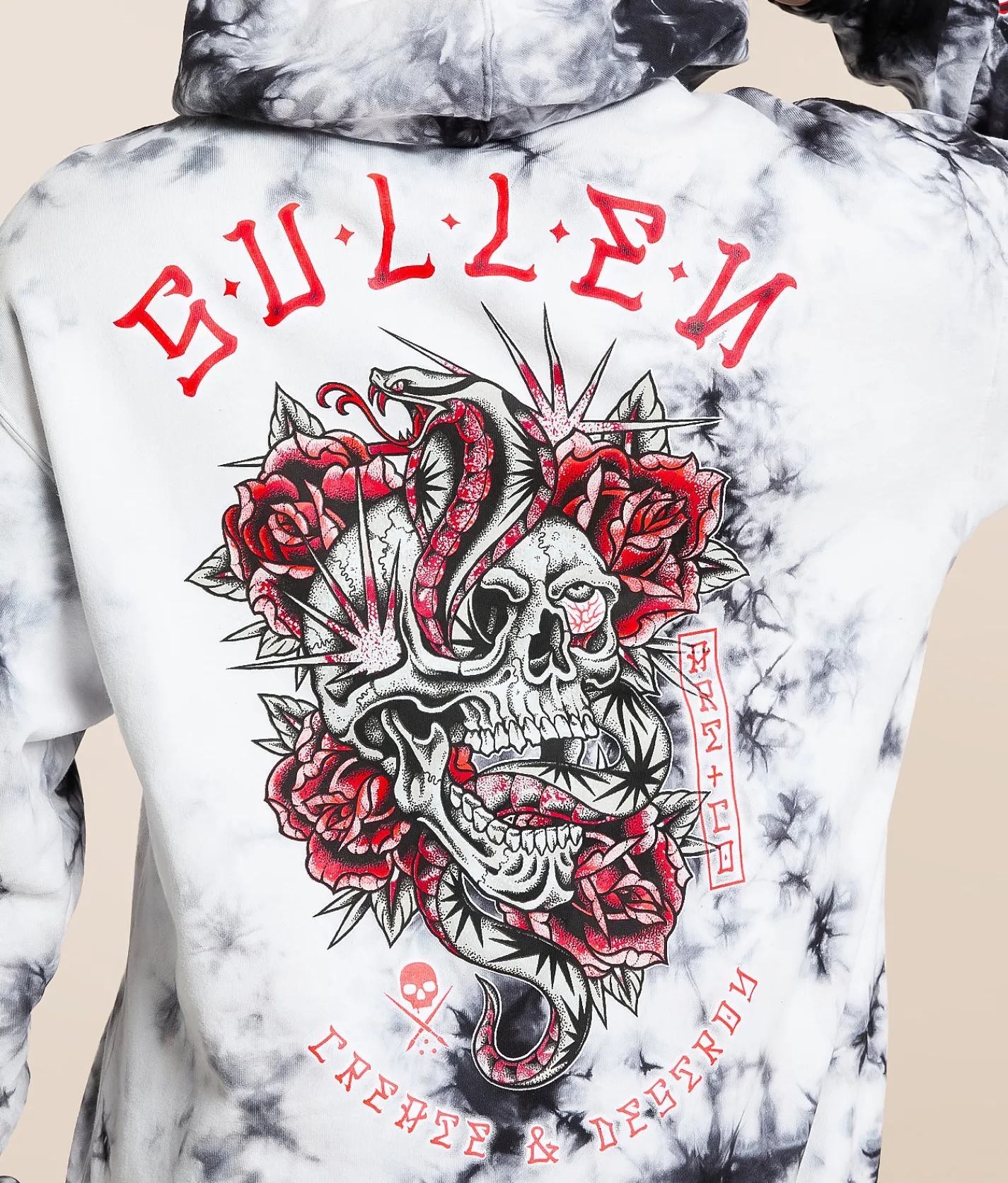 Tops | Sullen Create Destroy Hooded Sweatshirt White Black Crystal Wash