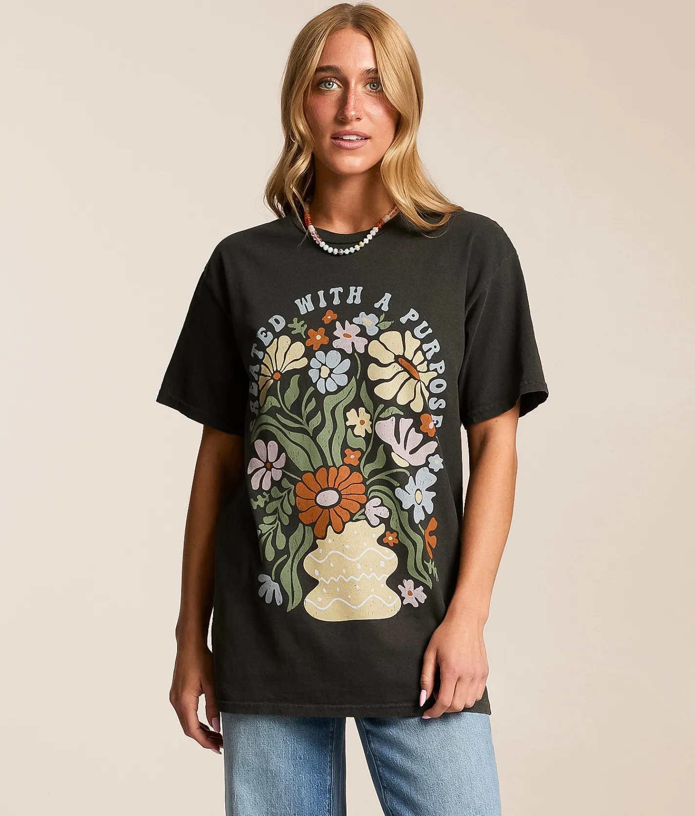 Tops | Modish Rebel Created With A Purpose Oversized T-Shirt Washed Black