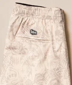 Bottoms|Swimwear | Sullen Creeping Death Stretch Swim Trunks Off White