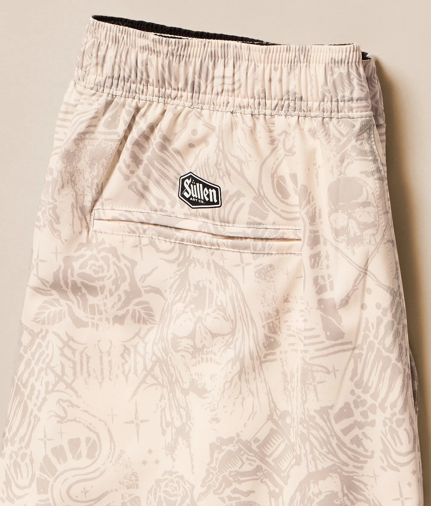 Bottoms|Swimwear | Sullen Creeping Death Stretch Swim Trunks Off White