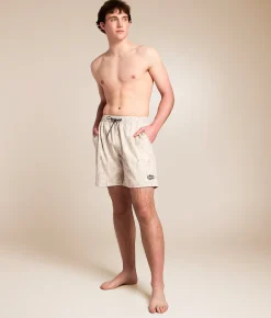 Bottoms|Swimwear | Sullen Creeping Death Stretch Swim Trunks Off White