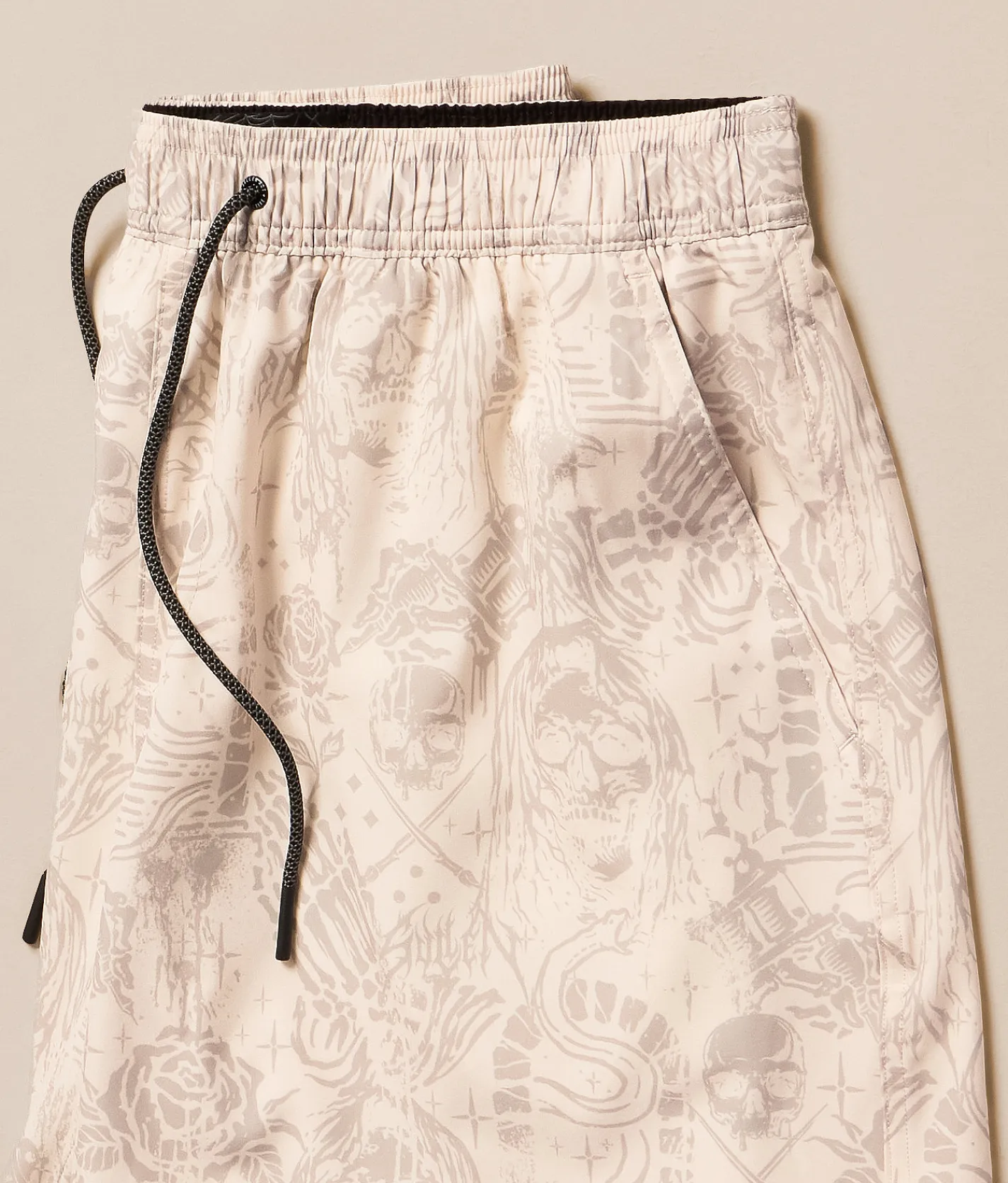 Bottoms|Swimwear | Sullen Creeping Death Stretch Swim Trunks Off White