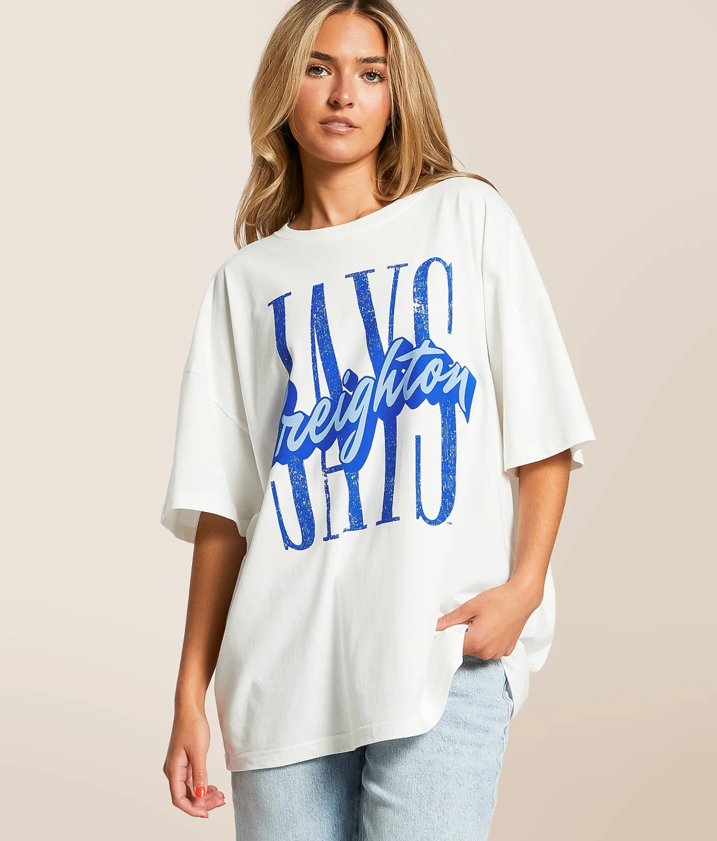 Tops | Gameday SOCIAL® Creighton Jays Oversized T-Shirt White