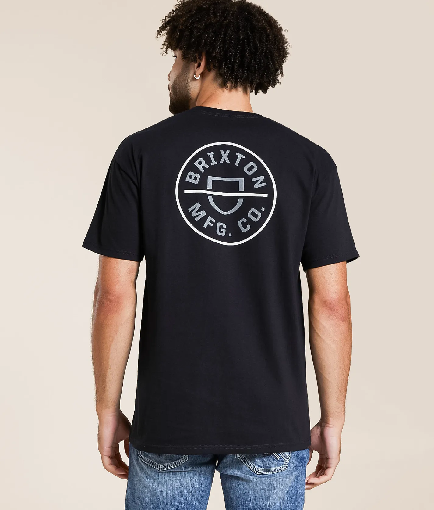 Graphic T-Shirts | Brixton Crest II T-Shirt Black Dark Sage Warm Grey