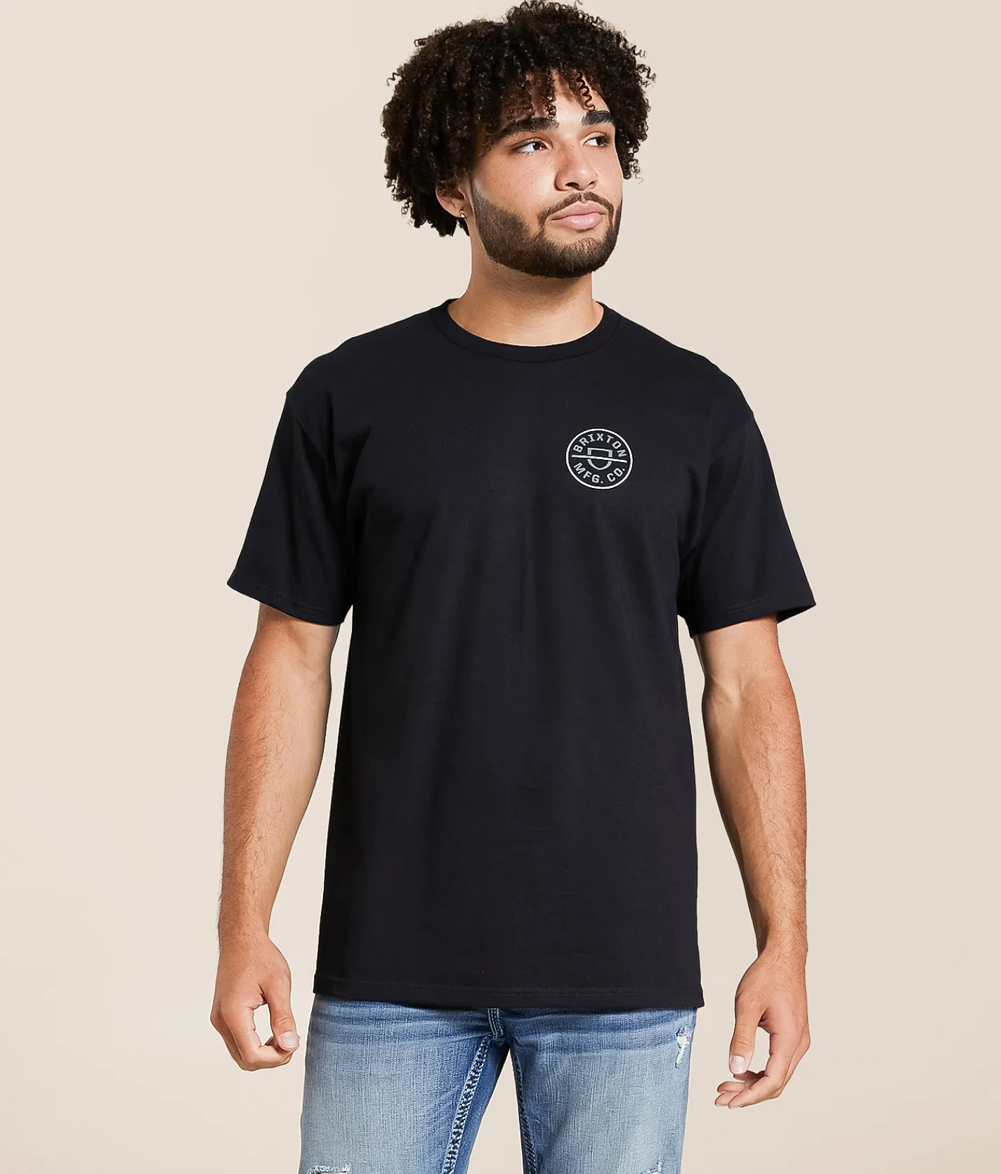 Graphic T-Shirts | Brixton Crest II T-Shirt Black Dark Sage Warm Grey