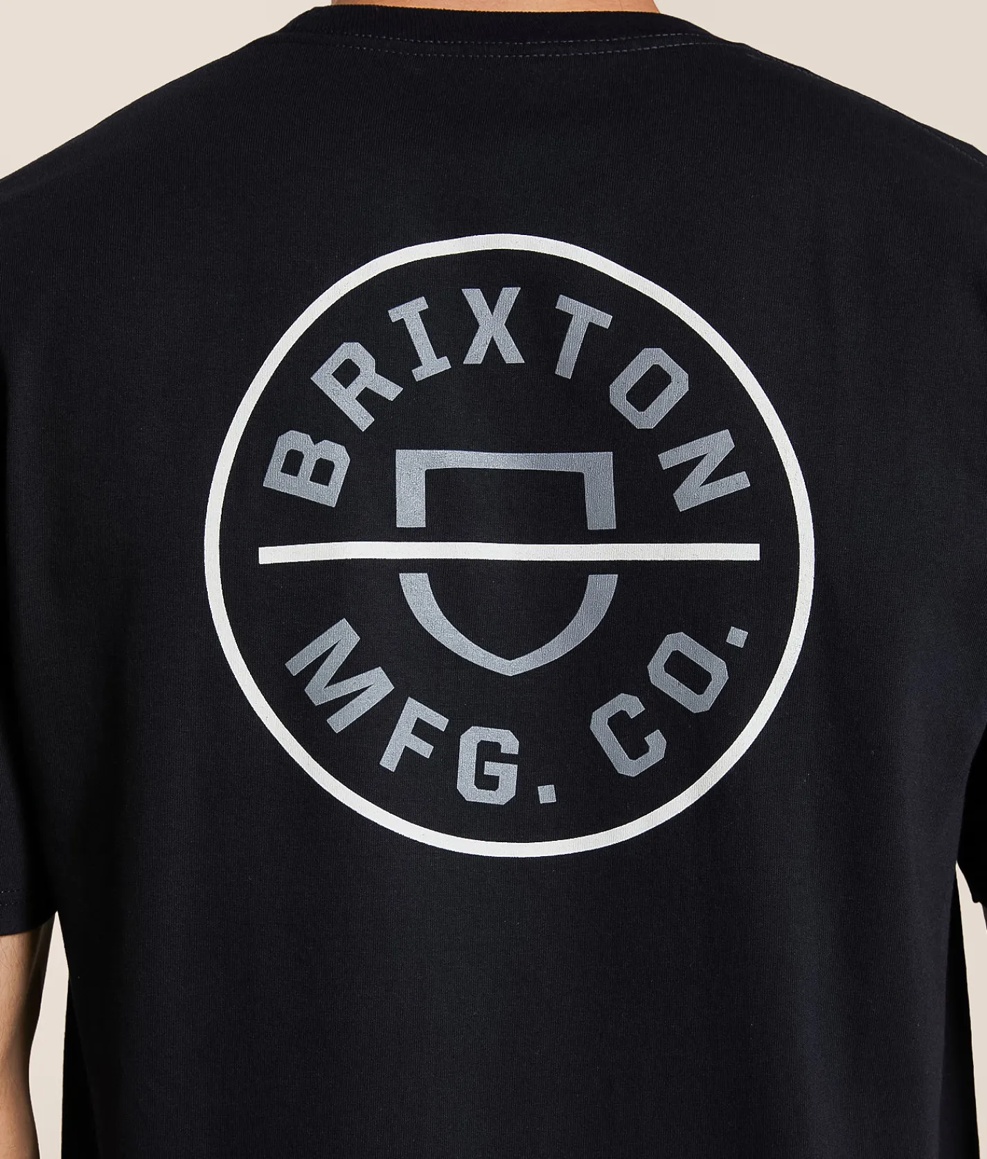 Graphic T-Shirts | Brixton Crest II T-Shirt Black Dark Sage Warm Grey