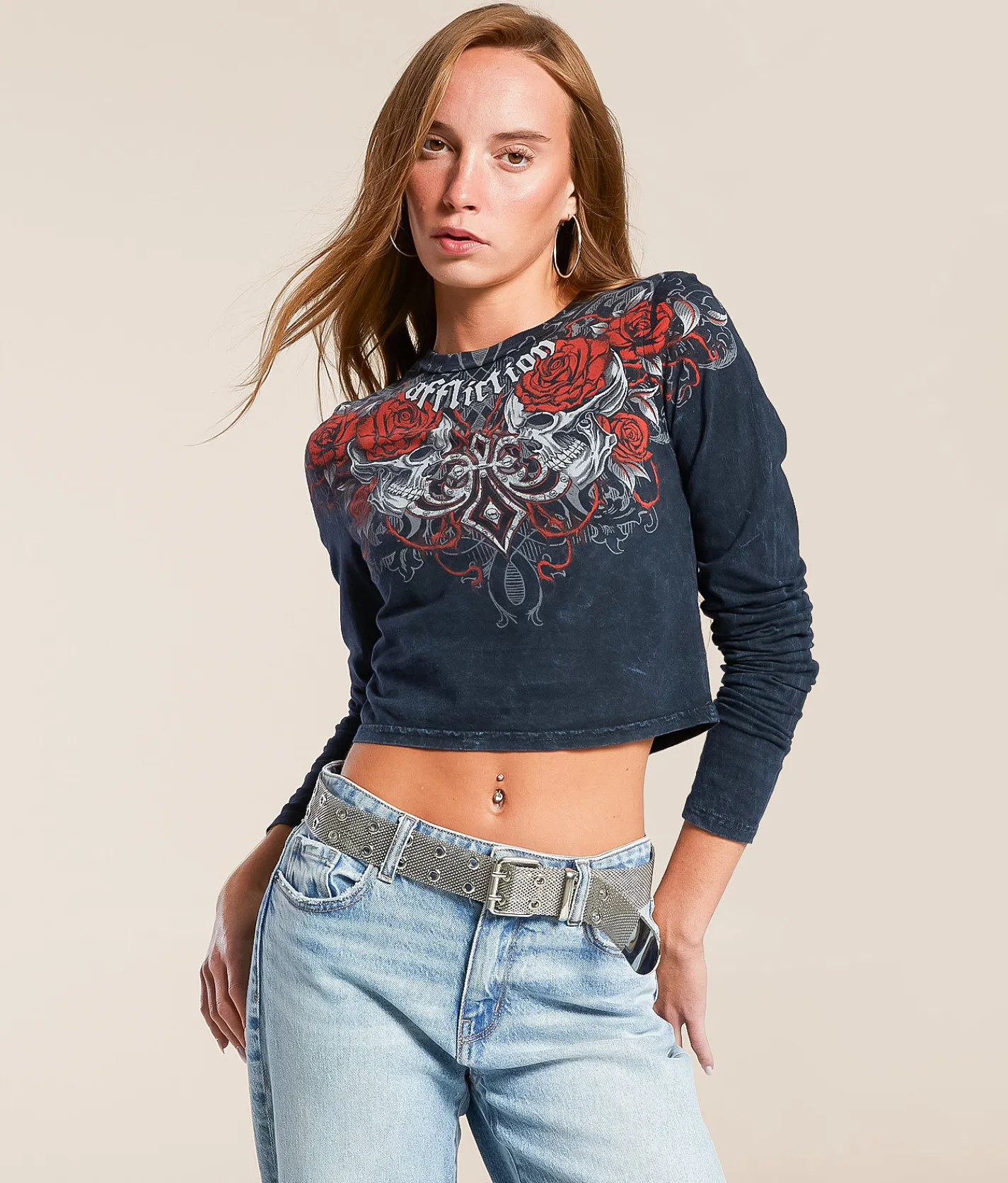 Tops | Affliction Crimson Temple Cropped T-Shirt Black Lava Wash
