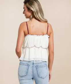 Willow & Root Crinkle Chiffon Peplum Tank Top Cream Cordovan Clearance