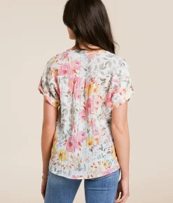 Daytrip Crinkle Floral Top Cream Multi Clearance