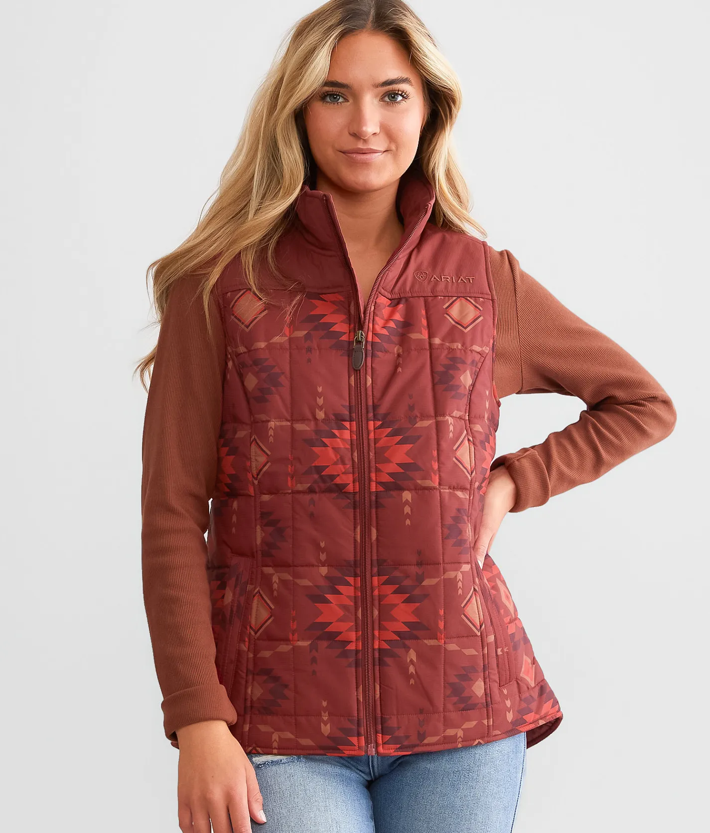 Ariat Crius Insulated Puffer Vest Burnt Rose Print Hot