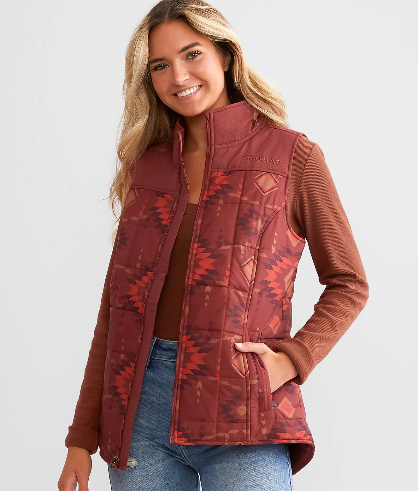 Ariat Crius Insulated Puffer Vest Burnt Rose Print Hot