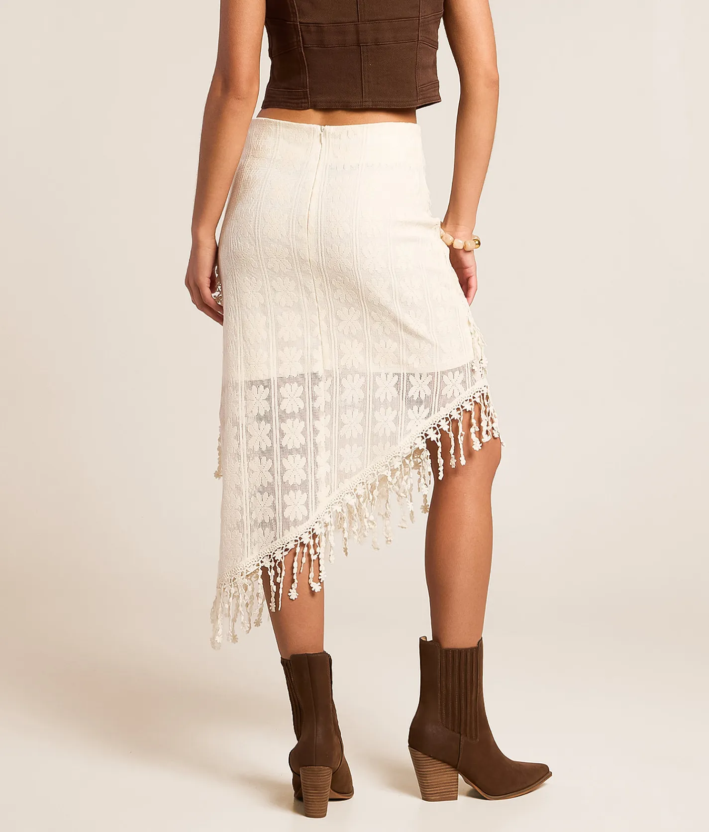 Bottoms | Miss Me Crochet Asymmetrical Midi Skirt Cream White