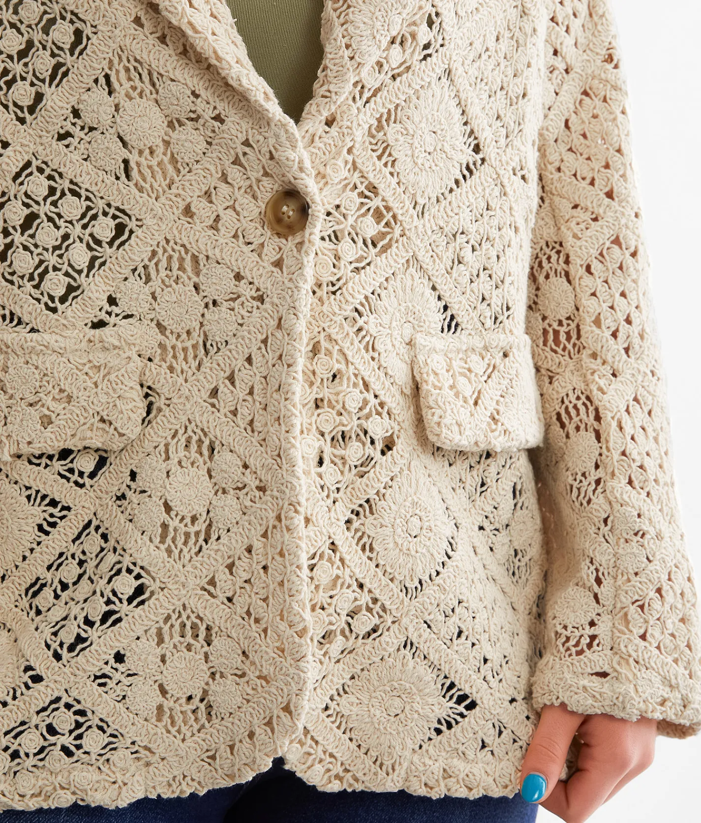 Miss Me Crochet Blazer Natural Best
