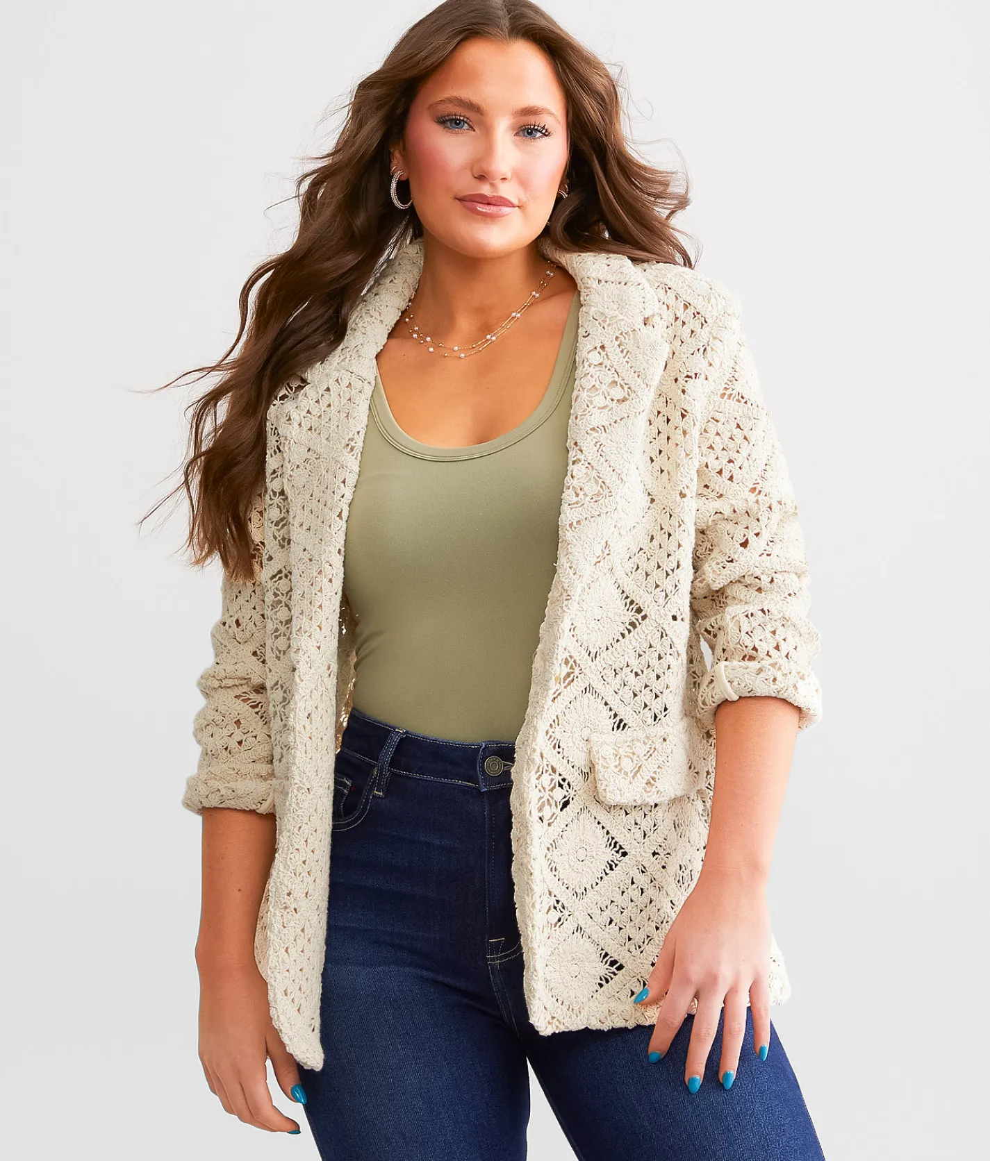 Miss Me Crochet Blazer Natural Best