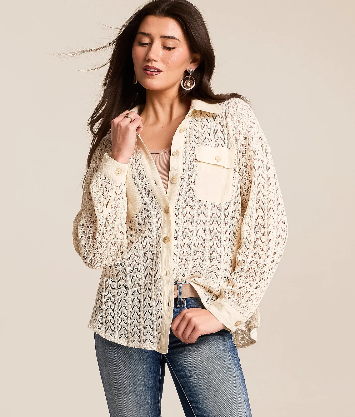 Tops | Miss Me Crochet Blouse Natural