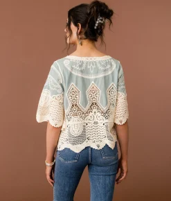 Tops | Gimmicks Crochet Boxy Top Cream Blue