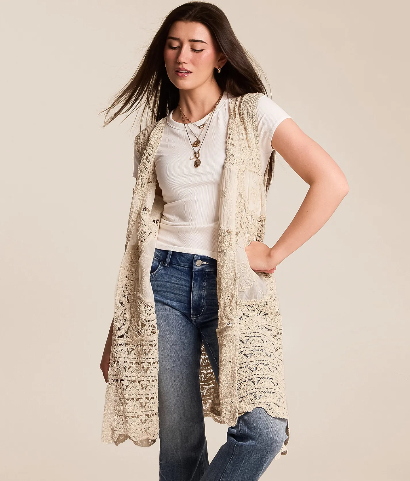 Tops | POL Crochet Cardigan - One Size Natural