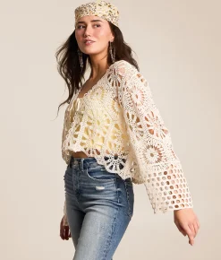 So Me Crochet Cropped Cardigan Natural Clearance