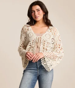 So Me Crochet Cropped Cardigan Natural Clearance