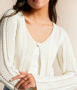 Willow & Root Crochet Cropped Cardigan Sweater Cream Sale