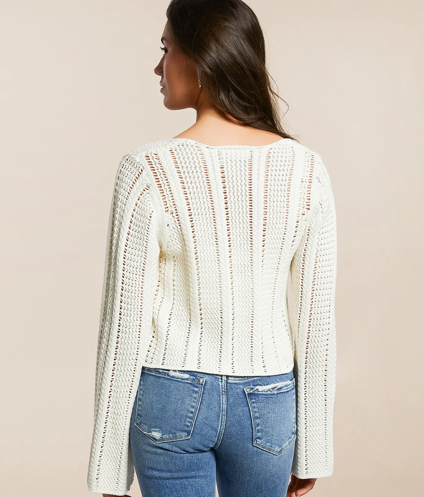 Willow & Root Crochet Cropped Cardigan Sweater Cream Sale