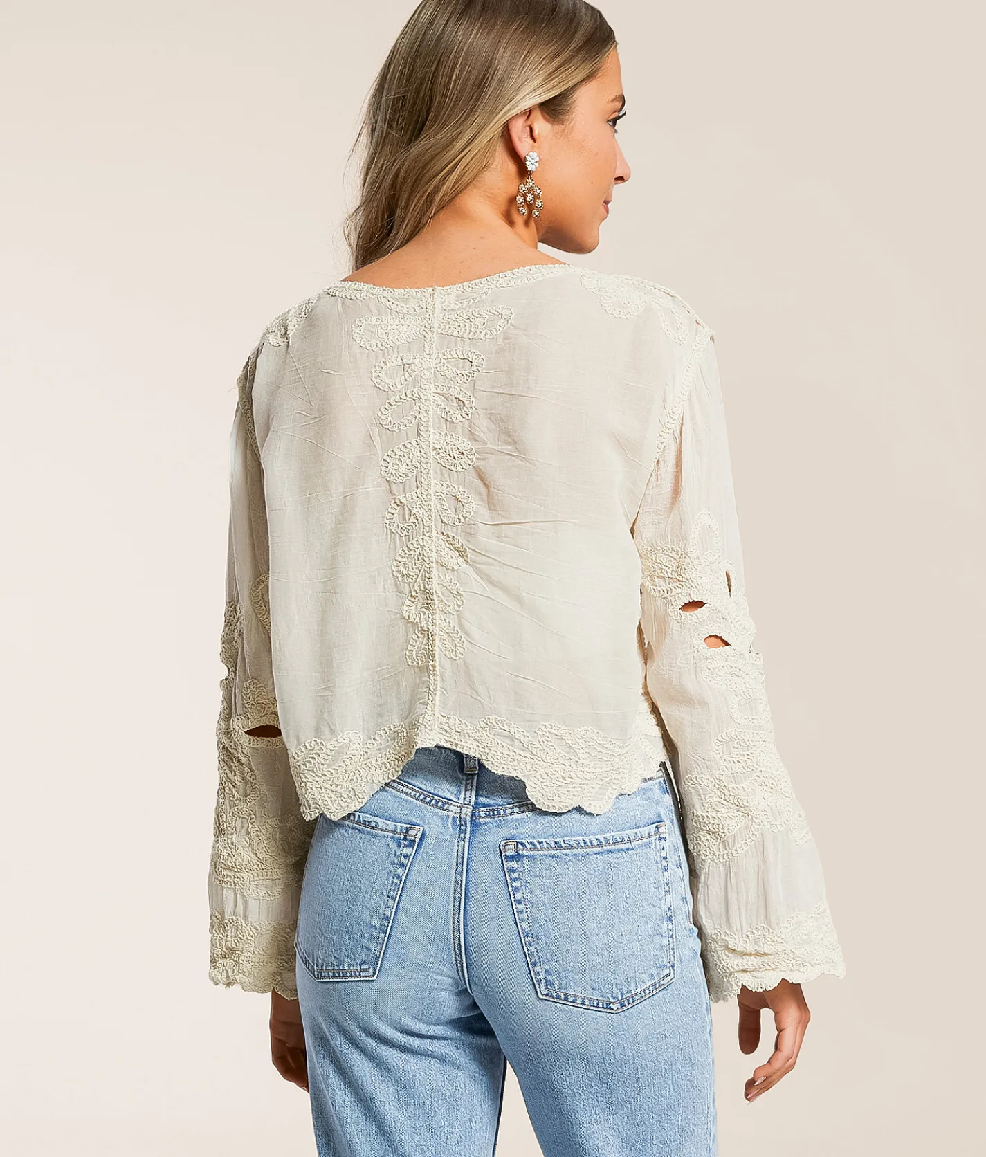 POL Crochet Cropped Top - One Size Natural Discount