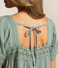 Tops | Daytrip Crochet Flowy Top Iceberg Green