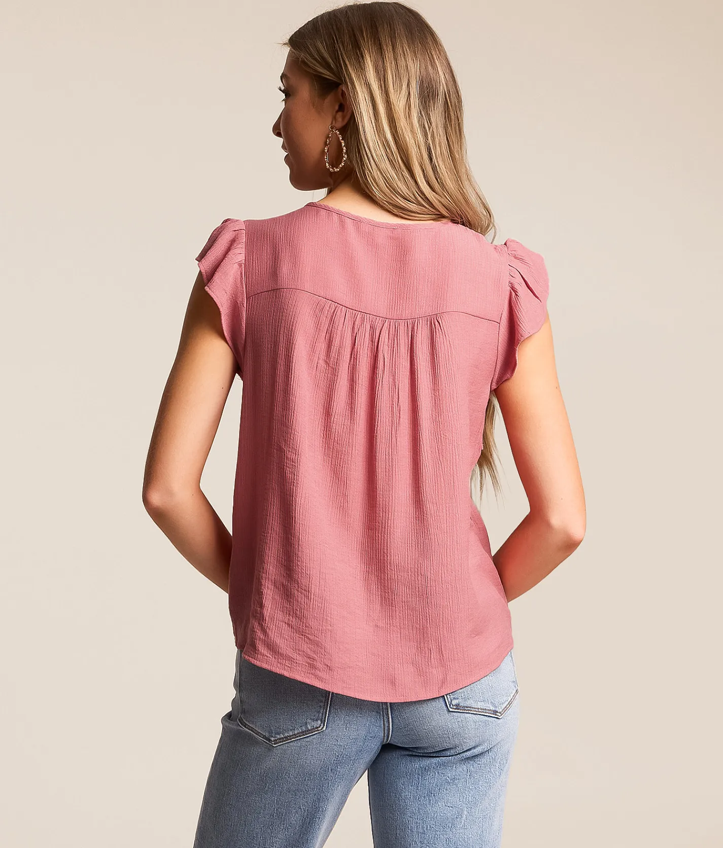 Blu Pepper Crochet Flutter Sleeve Top Dusty Rose Best