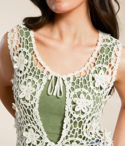 Daytrip Crochet Front Tie Tank Top Cream Sale