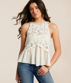 Tops | Miss Me Crochet High Neck Tank Top Natural