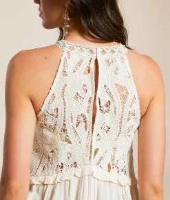 Tops | Miss Me Crochet High Neck Tank Top Natural