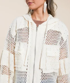 POL Crochet Hooded Jacket Charcoal